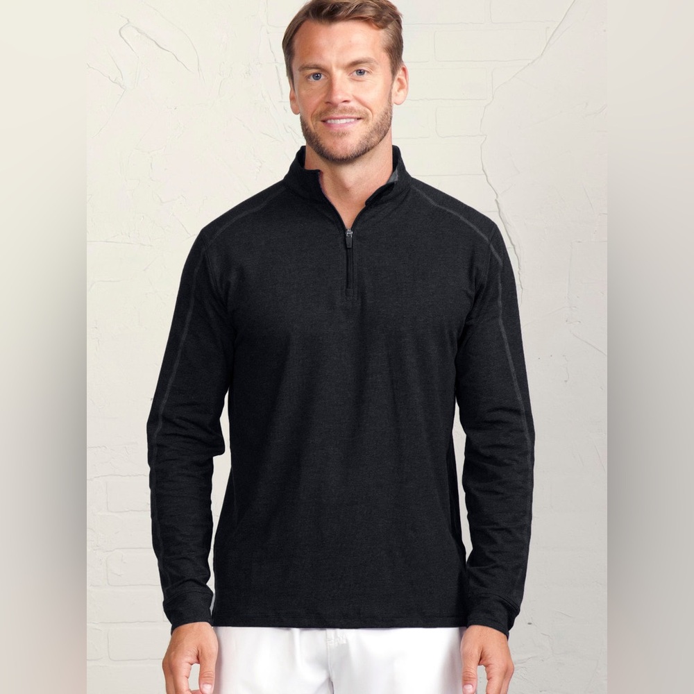 tasc Performance Bamboo Lightweight Quarter Zip Golf Black Size M - Picture 2 of 13